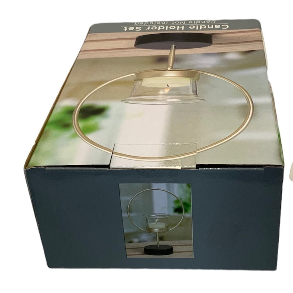 Candle Holder Set Tabletop Pedestal Minimalistic Geometric Classic Gold Black - Picture 11 of 13